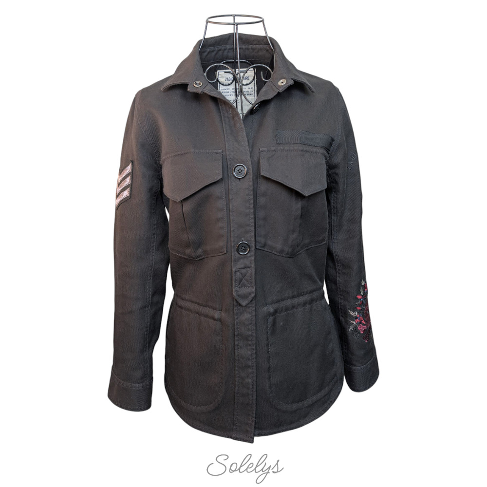 Zadig & Voltaire Tackl Military Star Camo Skull Floral Embroidered Shacket XS - Picture 2 of 11
